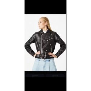 JJXX Black Faux Leather Mob Wife Moto Biker Jacket Belted Zip Front SZ‎ XS NWT